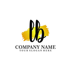 letter LB handwriting Black color logo, and elegant gold brush template