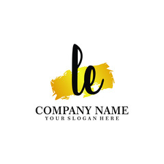 letter LE handwriting Black color logo, and elegant gold brush template