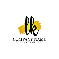 letter LK handwriting Black color logo, and elegant gold brush template