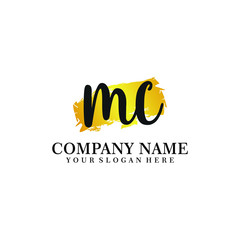 letter MC handwriting Black color logo, and elegant gold brush template