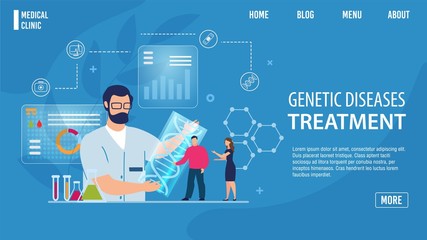 Genetic Disease Treatment Online Service Flat Landing Page Trendy Design. Physical Disorders Prevention, Early Determination, Prognosis. Sickness Research Order. Vector Cartoon Illustration