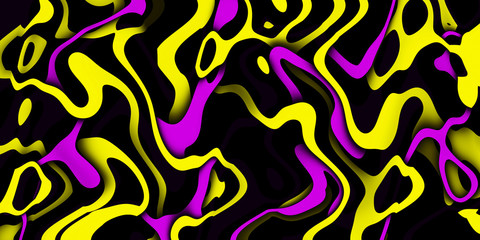 Multicolor glowing twisted lines on black background. Shiny neon fractal. Abstract psychedelic 3D illustration	