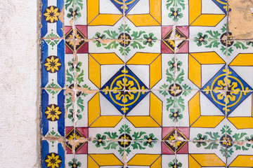 wall covered with azulejos in Palmela, Portugal