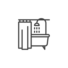 Bathroom interior line icon. linear style sign for mobile concept and web design. Bathtub shower and curtain outline vector icon. Symbol, logo illustration. Vector graphics