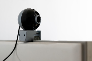 A web camera is installed on the computer monitor. Equipment for video recording and surveillance....