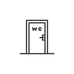 WC door line icon. Restroom entrance linear style sign for mobile concept and web design. Toilet doors outline vector icon. Symbol, logo illustration. Vector graphics