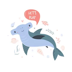 Dekokissen Cute shark design. Poster with adorable character © danceyourlife