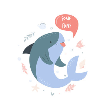 Cute shark design. Poster with adorable character