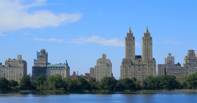 Panoramic view of The San Remo building and Central Park Reservoir in New York City.