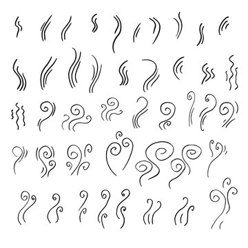 Smoke shapes hand drawn collection. Set of doodle steam lines