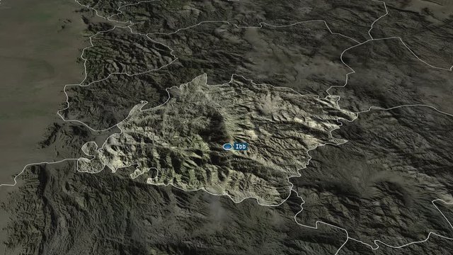 Ibb - governorate of Yemen with its capital zoomed on the satellite map of the globe. Animation 3D