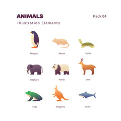 Naklejka premium Animals flat color illustration elements icons