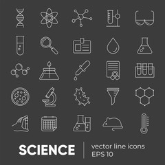 Set of vector line icons, sign and symbols in flat design science and medicine with elements for mobile concepts and web apps. Collection of line modern infographic logo and pictogram.
