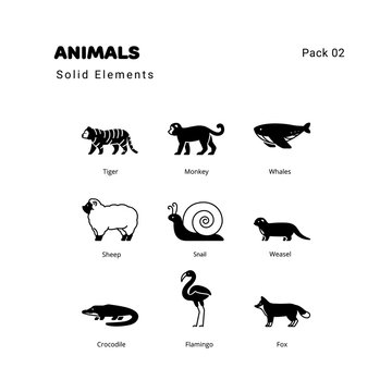 Animals solid elements icons set
