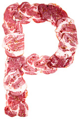Letter P. Fresh meat alphabet. Conceptual font for design.