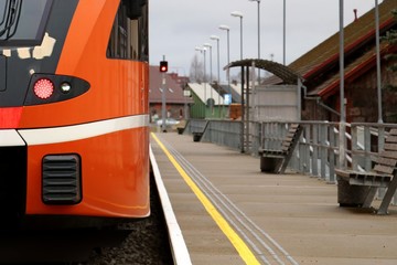  Train on the  railway station peron 