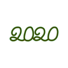 Decorative symbol of this year, inscription 2020. Decorated with Christmas colors - green, red. Perfect for Christmas cards, invitations, calendars or decorations.