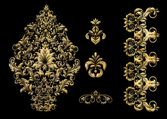 isolated 3d old golden luxury frame