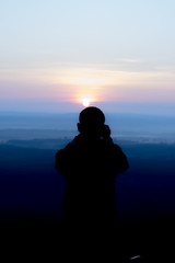 People taking pictures Landscape morning sun and mountain