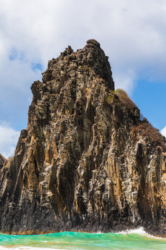 Close-up of Two Brothers Mountain (Morro dos Dois Irm&atilde;os in Portuguese) in Fernando de Noronha, Brazil. The Two Brothers Mountain is one of the most recognized rocks in this island.