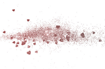 Rose gold glitter hearts on white background for your design