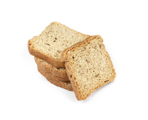 Slices of wholemeal bread isolated on a white background in close-up (high details)