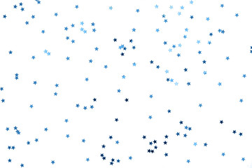 Bunch of gold stars on white background. Festive concept.