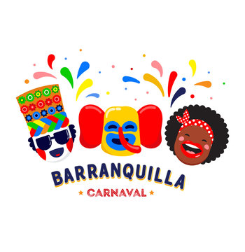 Carnaval de Barranquilla, Colombian carnival party. Vector illustration, poster and flyer