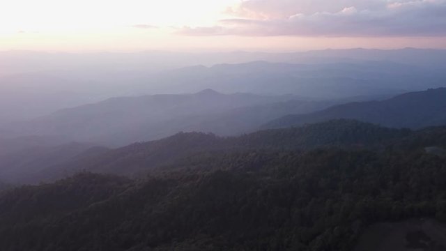Top view aerial photo from drone of Rice Fields And the farmer sunset in the mountains