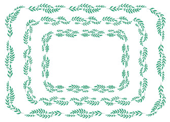 Set of silhouettes of rectangular laurel frames made of branches and leaves. The object is separate from the background. Natural vector templates for labels, cards, banners and your creativity.
