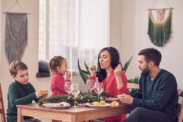 Family Together Christmas Celebration Concept. Family Enjoying christmas dinner background