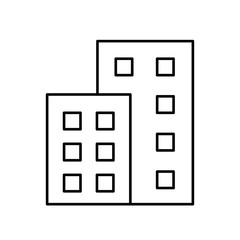 Two skyscrapers nearby. Line icon of two rectangular buildings with square windows. Simple linear icon with editable stroke for web design