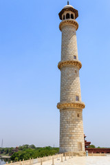 Minaret of Taj Mahal. UNESCO World Heritage in Agra, Uttar Pradesh, India