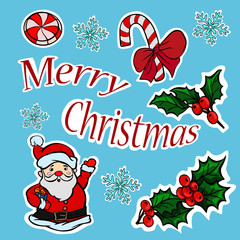 Fototapeta na wymiar stickers merry christmas santa claus candy new year vector colored berries