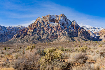 Winter snowy landscape of the famous Red Rock Canyon