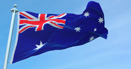 3D Rendering Australia national Flag textile cloth fabric waving on the top -Illustration