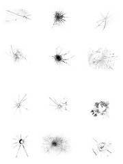 Set of illustrations of broken glass on white background. Cracks from hitting the window.