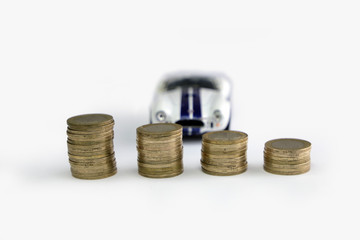 Pile of mixed iron money coins background, Car Loan, personal finance credit