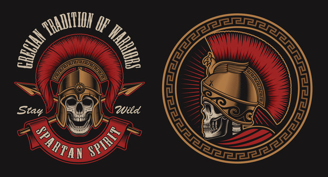 Set vector illustration with a skulls warriors