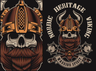 Obraz premium Vector illustration with a viking skull
