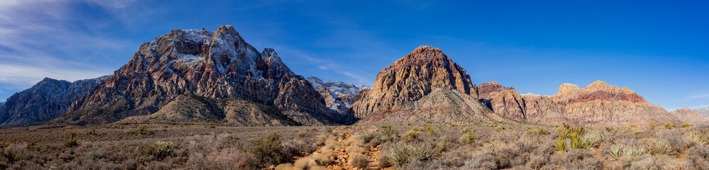 Winter snowy landscape of the famous Red Rock Canyon