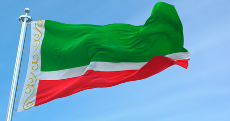 3D Rendering Chechen Republic national Flag textile cloth fabric waving on the top -Illustration