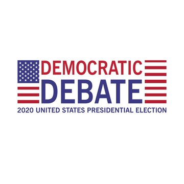 Democratic debate. 2020 United States of  Presidential Election banner.Vote. Patriotic illustration