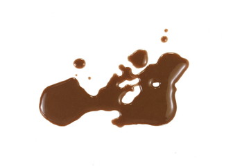 Spilled chocolate milk puddle isolated on white background.