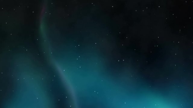 4K Night sky with stars northern lights curtains. Cg animation. Timelapse.