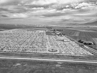 Aerial view of customs car parcking