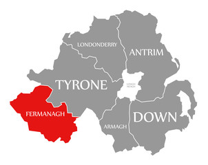 Fermanagh red highlighted in map of Northern Ireland