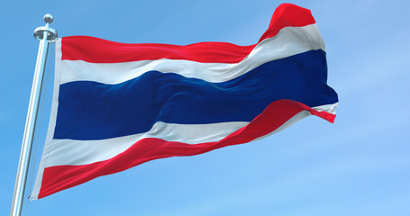 3D Rendering Thailand national Flag textile cloth fabric waving on the top -Illustration