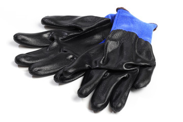 Blue leather work gloves isolated on white background- Image