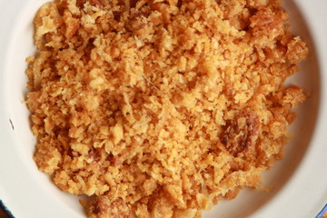 Las migas is a typical Spanish dish made with crumbs, onions and chorizo